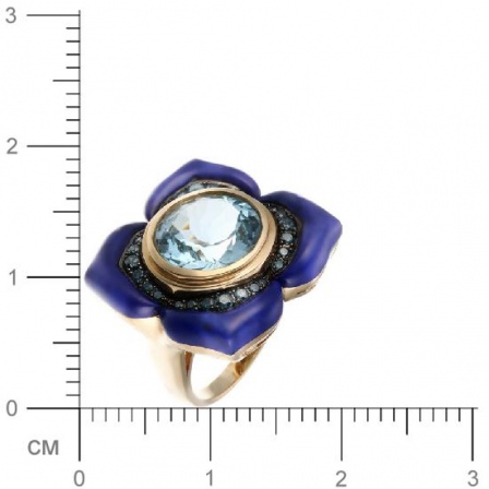 Кольцо Цветок с бриллиантами, топазом, лазуритами из желтого золота (арт. 730549)