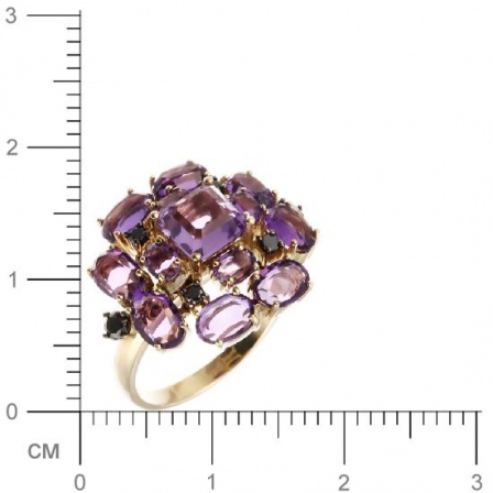 Кольцо с бриллиантами, аметистами из желтого золота (арт. 730646)
