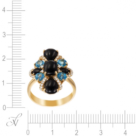 Кольцо с бриллиантами, топазами, ониксами из желтого золота (арт. 731102)