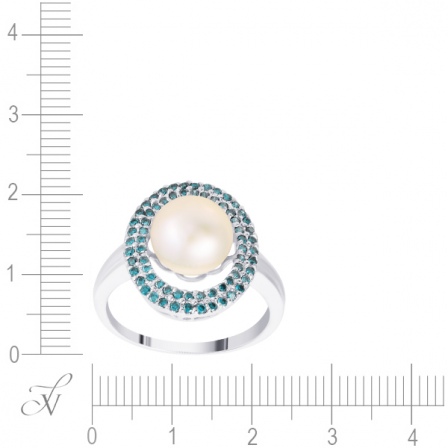 Кольцо с бриллиантами, жемчугом из белого золота (арт. 732015)