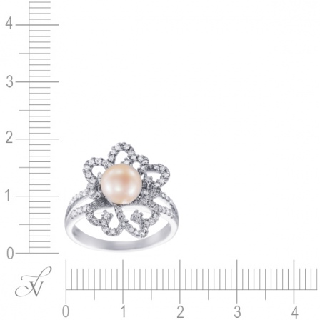 Кольцо с бриллиантами, жемчугом из белого золота (арт. 732387)