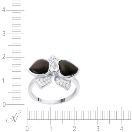 Кольцо Цветок с бриллиантами, топазом, ониксами из белого золота (арт. 732657)