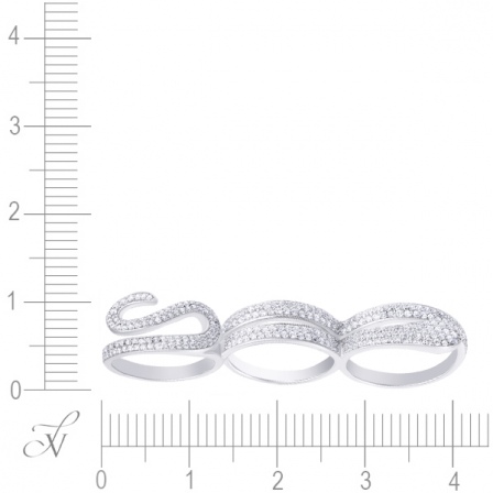 Кольцо Змейка на три пальца с фианитами из серебра (арт. 737267)