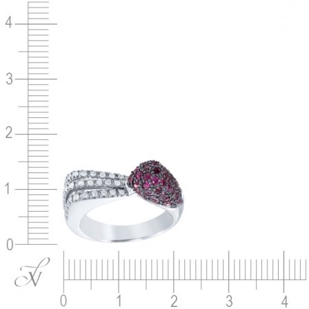 Кольцо с бриллиантами, рубинами из белого золота 750 пробы (арт. 738469)