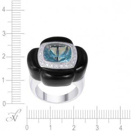Кольцо с бриллиантами, топазом, ониксом из белого золота (арт. 738500)