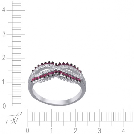 Кольцо с бриллиантами, рубинами из белого золота (арт. 739327)
