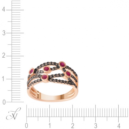 Кольцо с бриллиантами, рубинами из красного золота (арт. 739328)