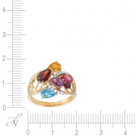 Кольцо с фианитами и бриллиантами из жёлтого золота (арт. 741993)