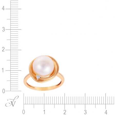 Кольцо с бриллиантом и жемчугом из красного золота (арт. 745152)