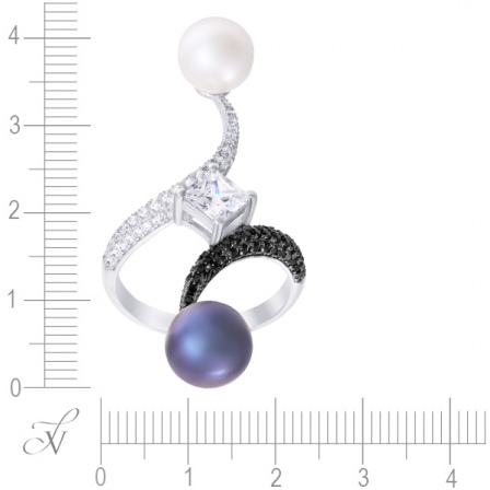 Кольцо с жемчугом и фианитами из серебра (арт. 746359)