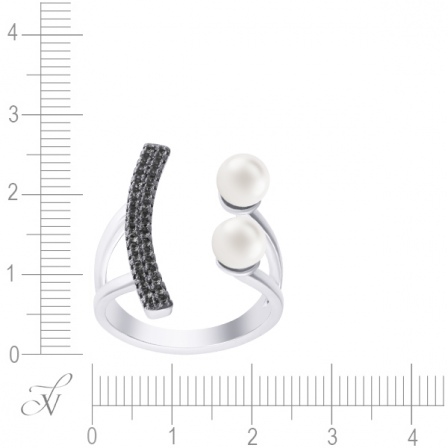 Кольцо с жемчугом и фианитами из серебра (арт. 748804)
