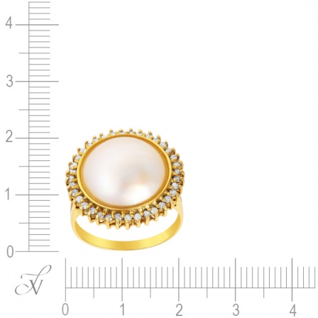 Кольцо с бриллиантами и жемчугом из жёлтого золота (арт. 749629)