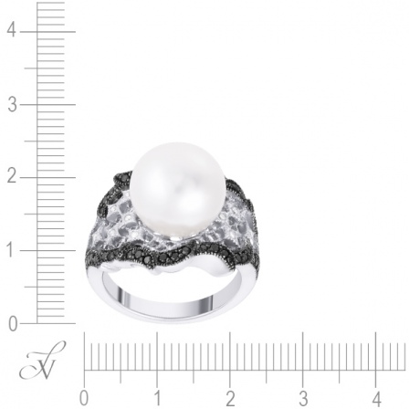 Кольцо с бриллиантами и жемчугом из белого золота (арт. 756979)