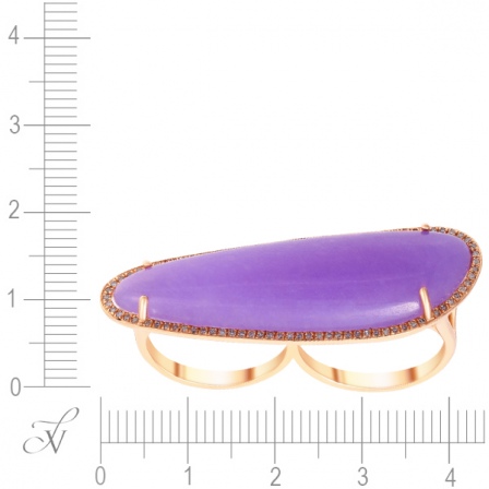 Кольцо на два пальца с жадеитом и бриллиантами из красного золота (арт. 757044)