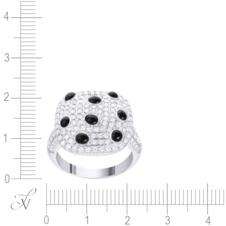 Кольцо с бриллиантами и ониксами из белого золота (арт. 757248)
