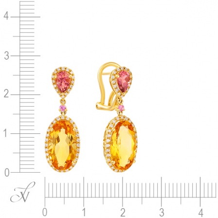 Серьги с россыпью цветных и драгоценных камней из жёлтого золота (арт. 757314)