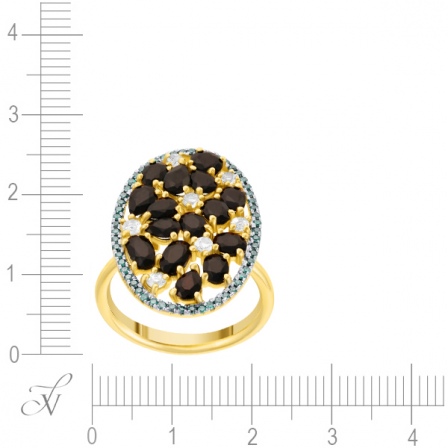 Кольцо с ониксами, бриллиантами и кварцами из белого золота (арт. 757338)