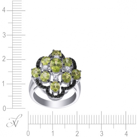 Кольцо с перидотами и бриллиантами из белого золота (арт. 757758)