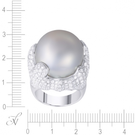 Кольцо с бриллиантами и жемчугом из белого золота (арт. 758993)