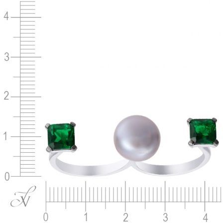Кольцо на два пальца с жемчугом и стеклом из серебра (арт. 759010)