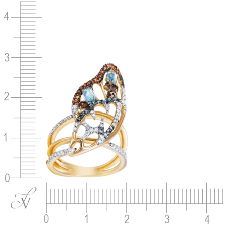 Кольцо с россыпью цветных и драгоценных камней из жёлтого золота (арт. 759908)