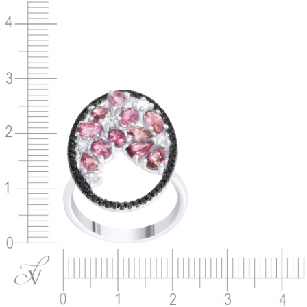 Кольцо с турмалинами, бриллиантами и кварцами из белого золота (арт. 759939)