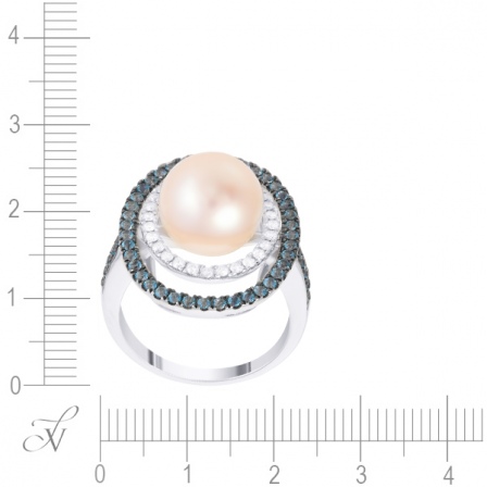 Кольцо с топазами, бриллиантами и жемчугом из белого золота (арт. 760085)