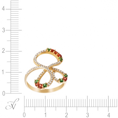 Кольцо с сапфирами, бриллиантами и цаворитами из жёлтого золота (арт. 760107)