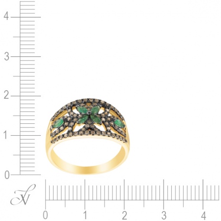 Кольцо с изумрудами и бриллиантами из жёлтого золота (арт. 760258)
