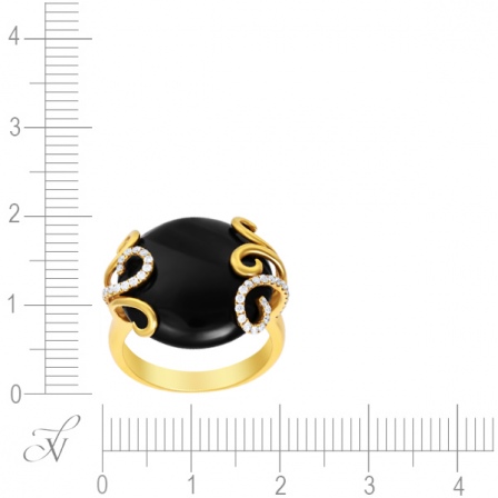 Кольцо с ониксом и бриллиантами из жёлтого золота (арт. 760286)
