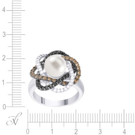 Кольцо с бриллиантами и жемчугом из белого золота (арт. 760349)