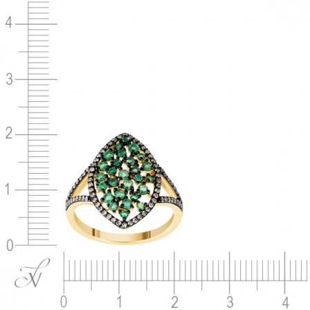 Кольцо с изумрудами и бриллиантами из жёлтого золота (арт. 760411)