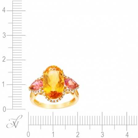 Кольцо с цитрином, турмалинами и бриллиантами из жёлтого золота (арт. 760736)