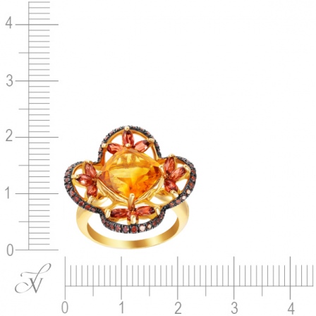 Кольцо с цитрином, турмалинами и бриллиантами из жёлтого золота (арт. 761325)