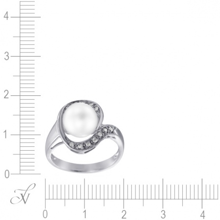 Кольцо с бриллиантами и жемчугом из белого золота (арт. 763851)