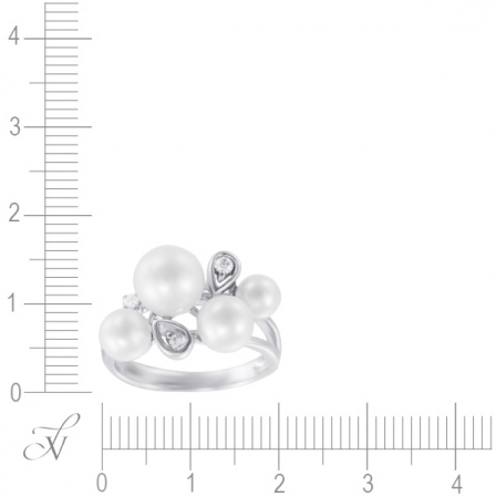 Кольцо с бриллиантами и жемчугом из белого золота (арт. 764640)