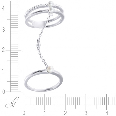 Кольцо на весь палец с жемчугом и фианитами из серебра (арт. 767306)