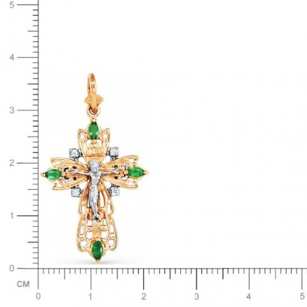 Крестик с бриллиантами, изумрудами из красного золота 585 пробы (арт. 813940)