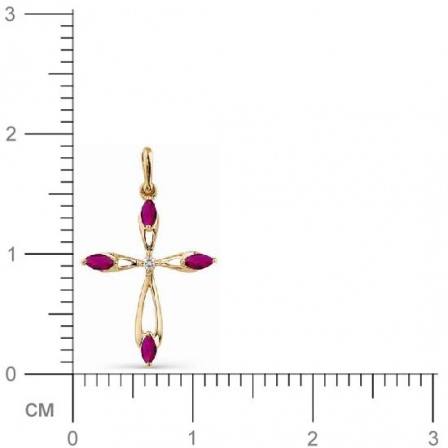 Крестик с бриллиантом, рубинами из красного золота (арт. 814453)