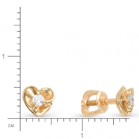 Серьги Сердечки с 2 бриллиантами из красного золота (арт. 816236)
