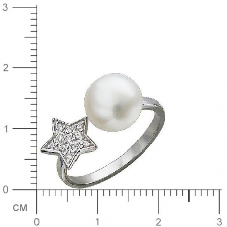 Кольцо безразмерное Звездас жемчугом, фианитами из серебра (арт. 820550)