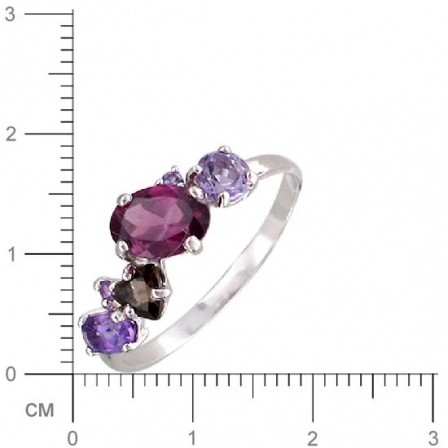 Кольцо с аметистами, раухтопазом, родолитом из серебра (арт. 820574)
