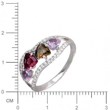 Кольцо с аметистами, раухтопазом, родолитом, фианитами из серебра (арт. 820577)
