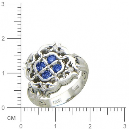 Кольцо с бриллиантом, сапфирами из белого золота 750 пробы (арт. 821243)