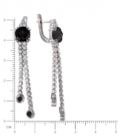Серьги с ониксами, кристаллами swarovski, шпинелью из серебра (арт. 821771)