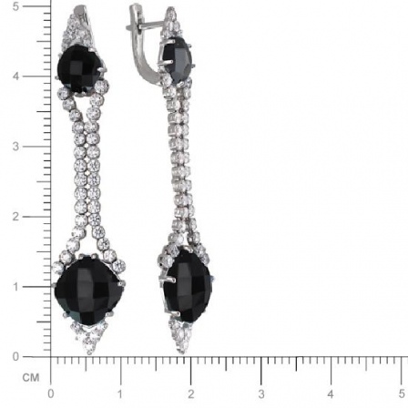 Серьги с ониксами, кристаллами swarovski из серебра (арт. 821775)