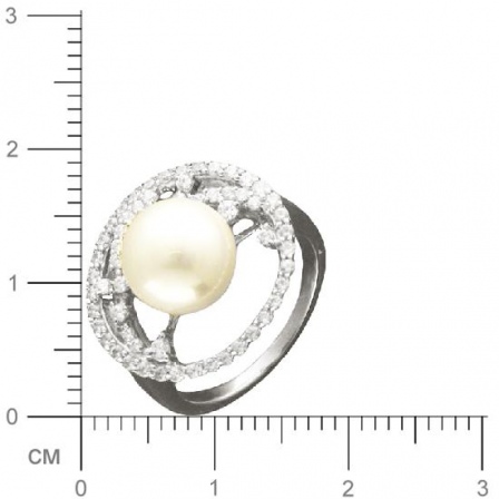 Кольцо с жемчугом и фианитами из серебра (арт. 821971)