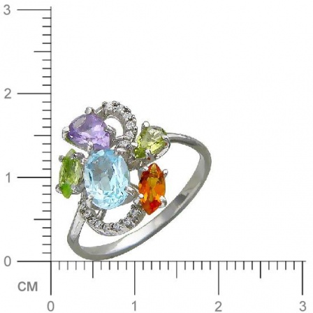 Кольцо с аметистом, топазом, фианитами, хризолитами, цитрином из серебра (арт. 822718)