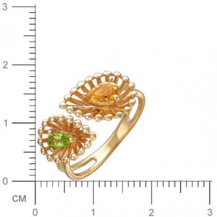 Кольцо безразмерное с хризолитом, цитрином из красного золота (арт. 822890)