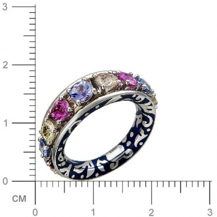 Кольцо с сапфирами, вставкой из эмали из белого золота 750 пробы (арт. 823463)